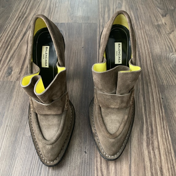 Balenciaga Olive Green Heeled Loafer Pumps - Picture 1 of 8